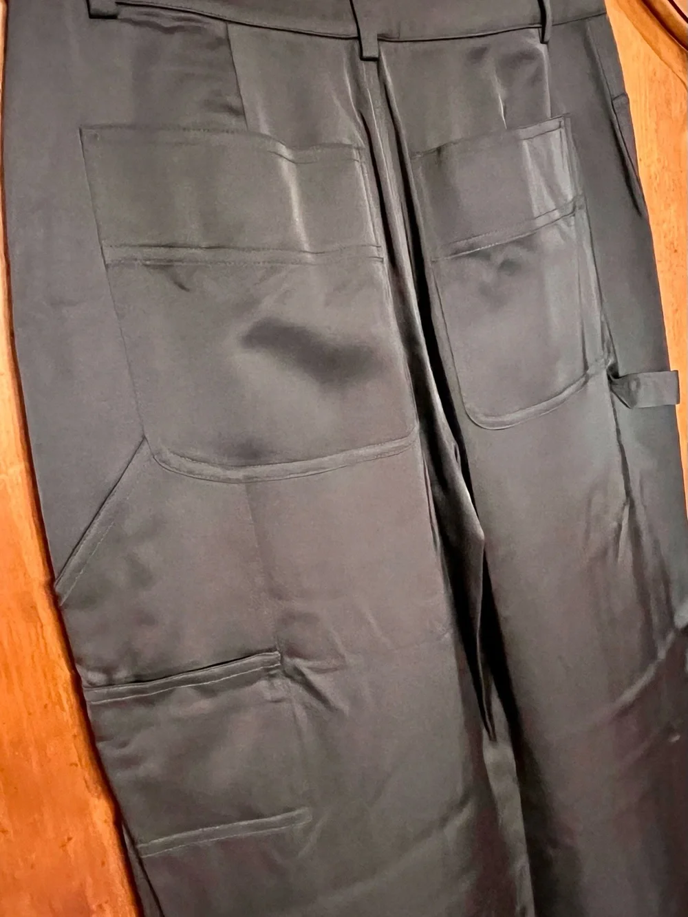 Navy Satin-Look Trousers- Club Monaco
